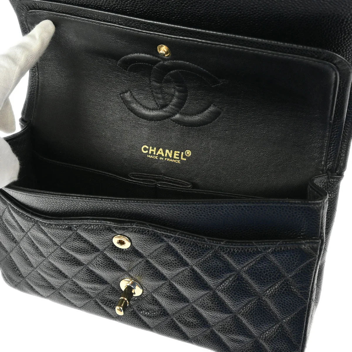 Chanel 2001-2003 Black Caviar Medium Classic Double Flap Shoulder Bag