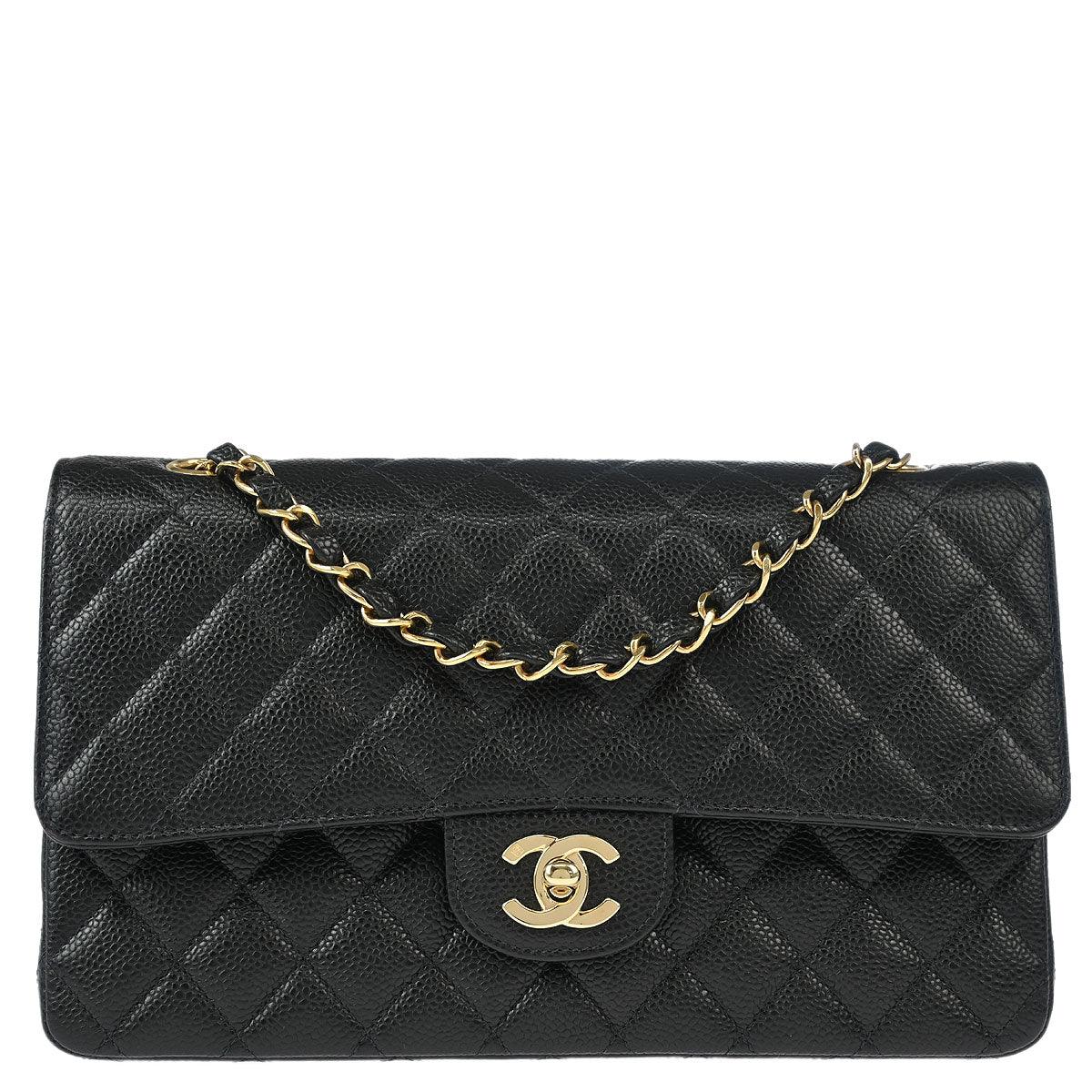 Chanel 2002-2003 Black Caviar Medium Classic Double Flap Shoulder Bag