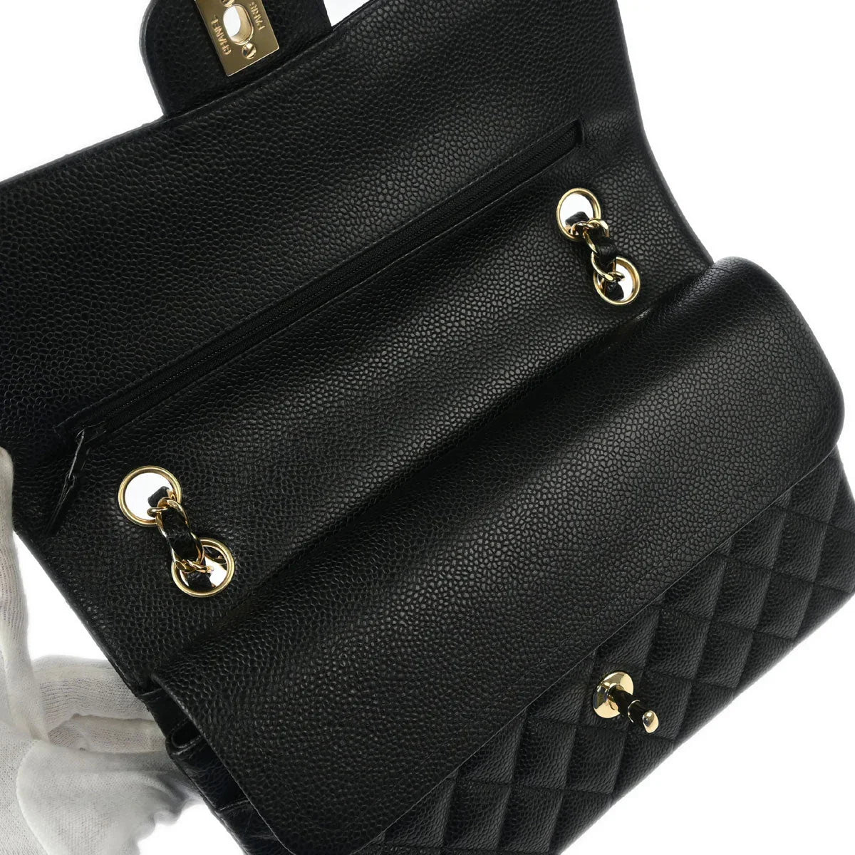 Chanel 2002-2003 Black Caviar Medium Classic Double Flap Shoulder Bag