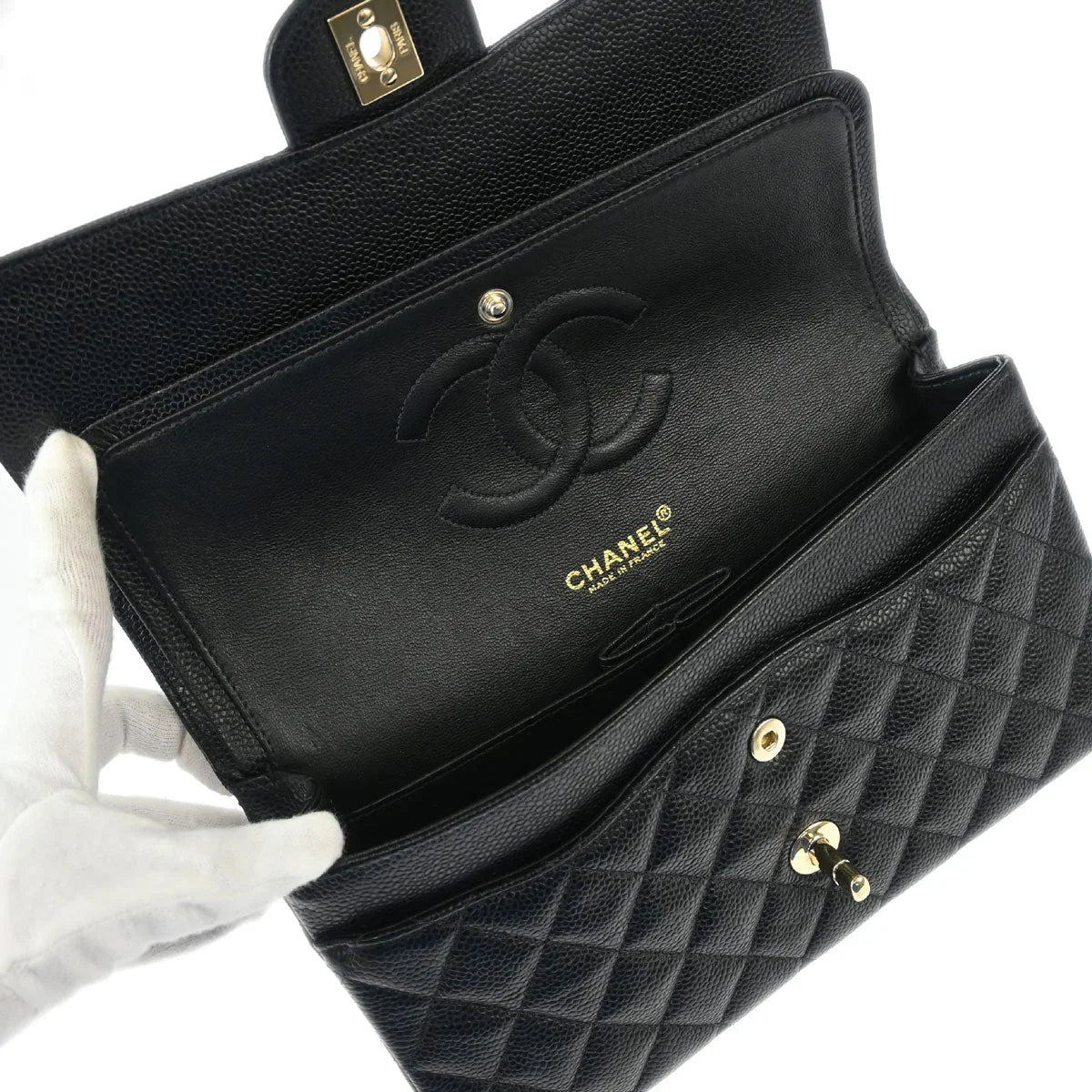 Chanel 2002-2003 Black Caviar Medium Classic Double Flap Shoulder Bag