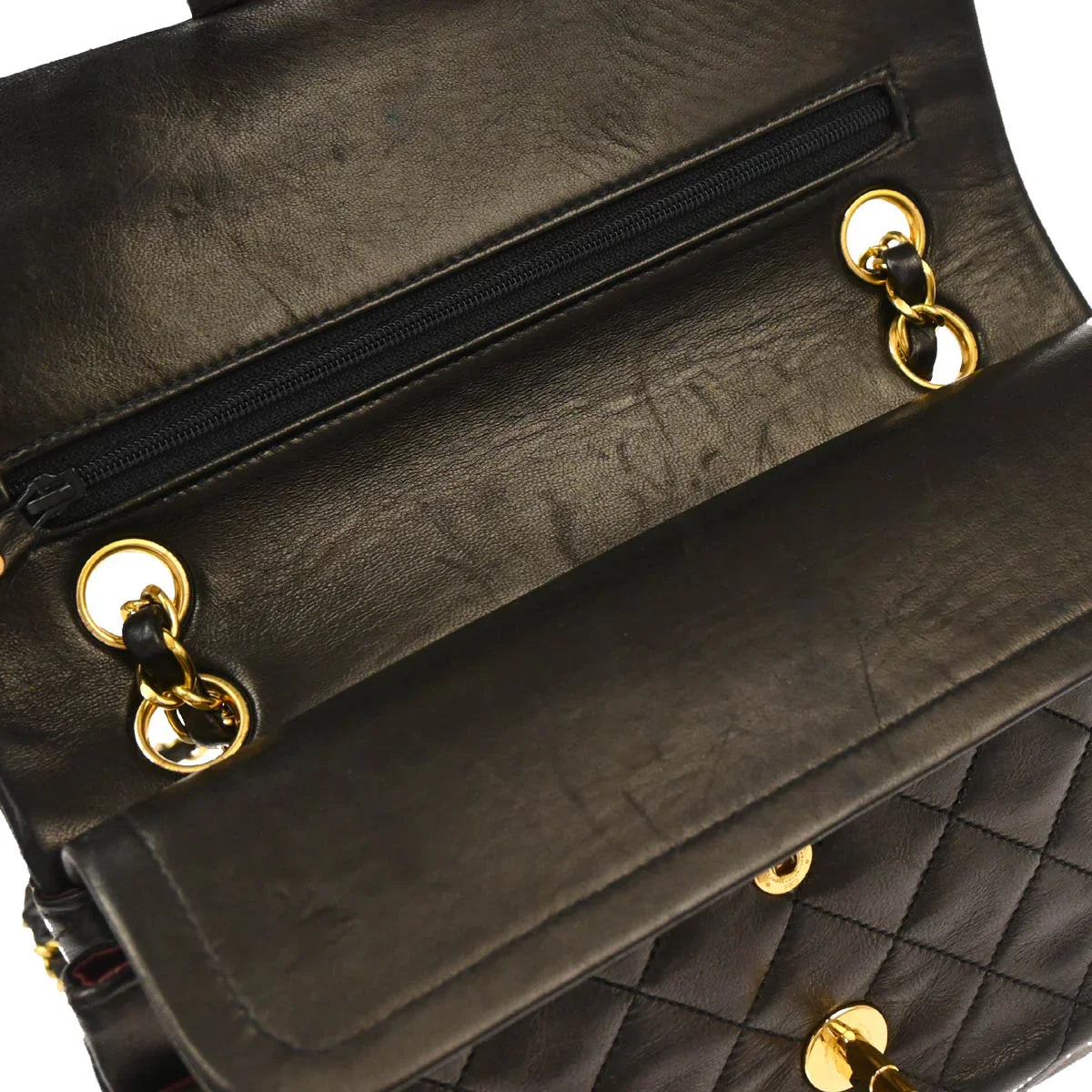 Chanel 1994-1996 Black Lambskin Small Classic Double Flap Shoulder Bag