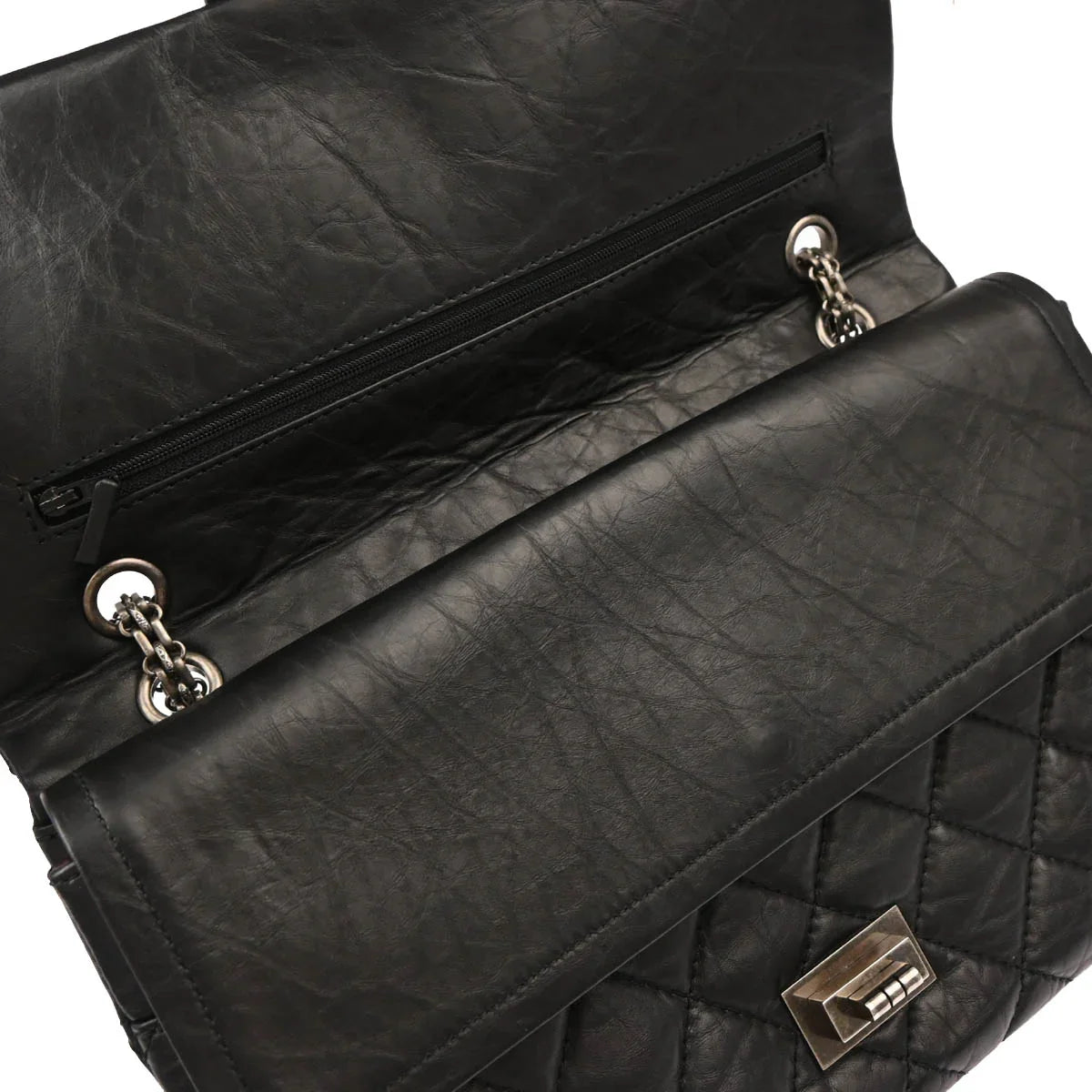 Chanel 2009-2010 Black Calfskin 2.55 Classic Double Flap Shoulder Bag