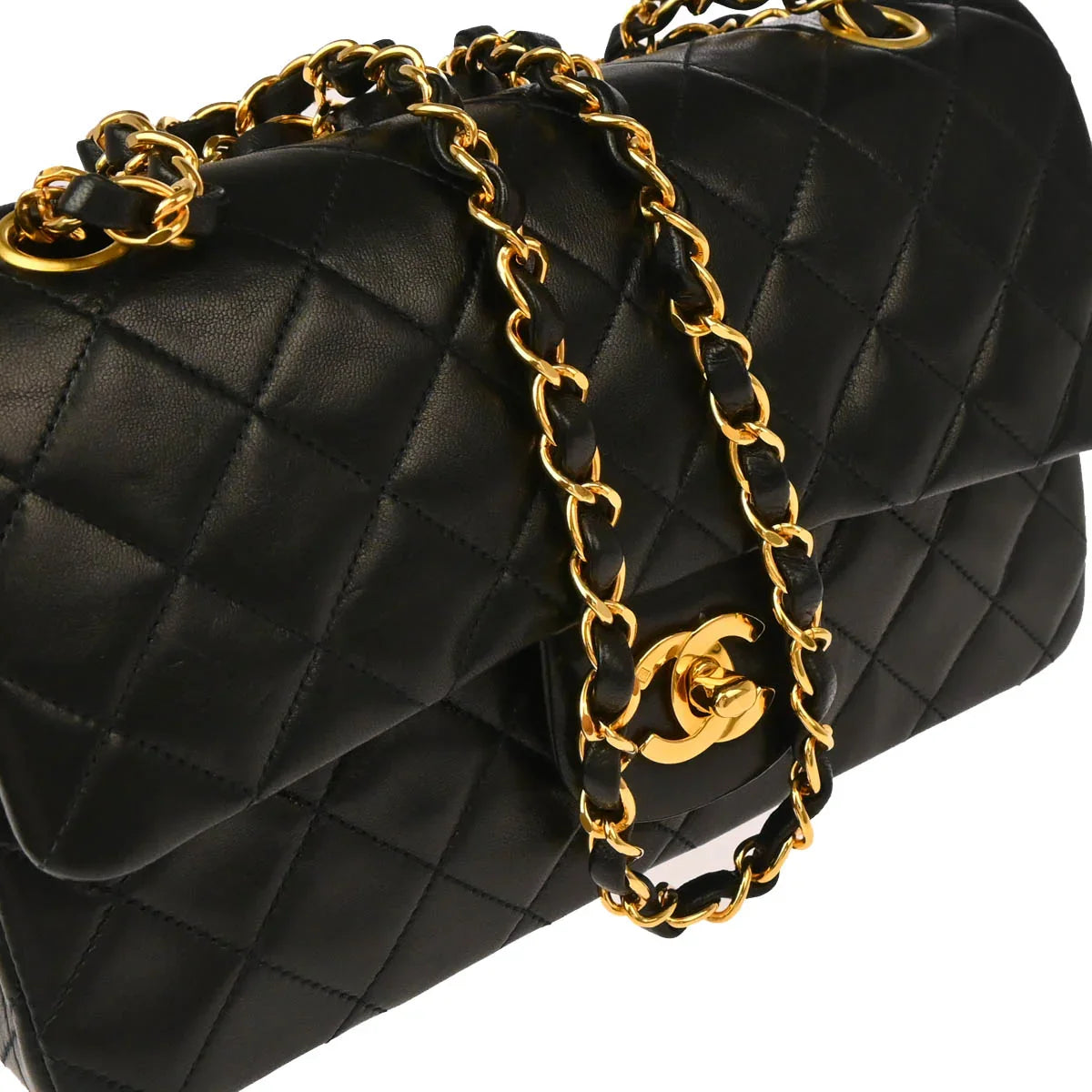 Chanel 1996-1997 Black Lambskin Small Classic Double Flap Shoulder Bag