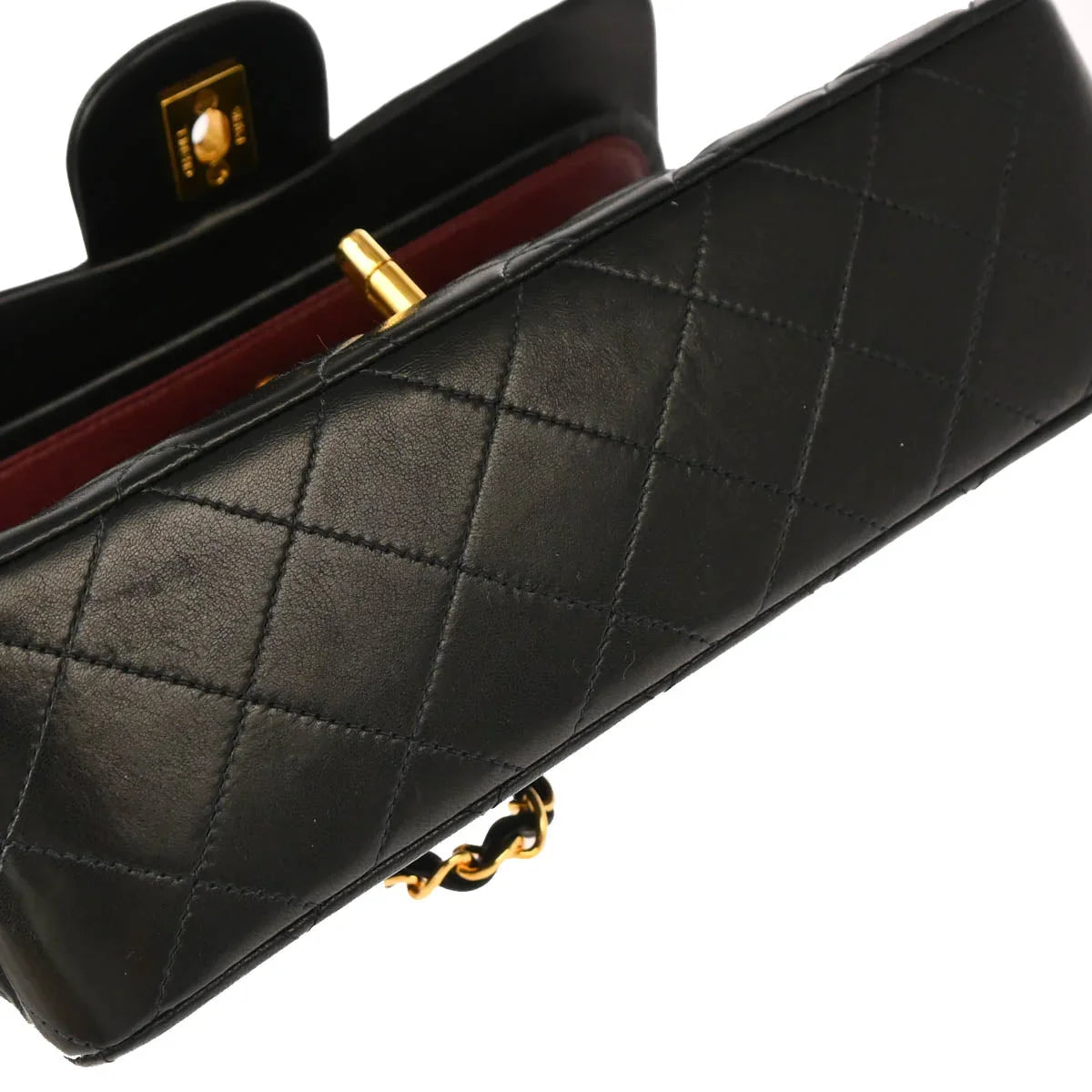 Chanel 1996-1997 Black Lambskin Small Classic Double Flap Shoulder Bag