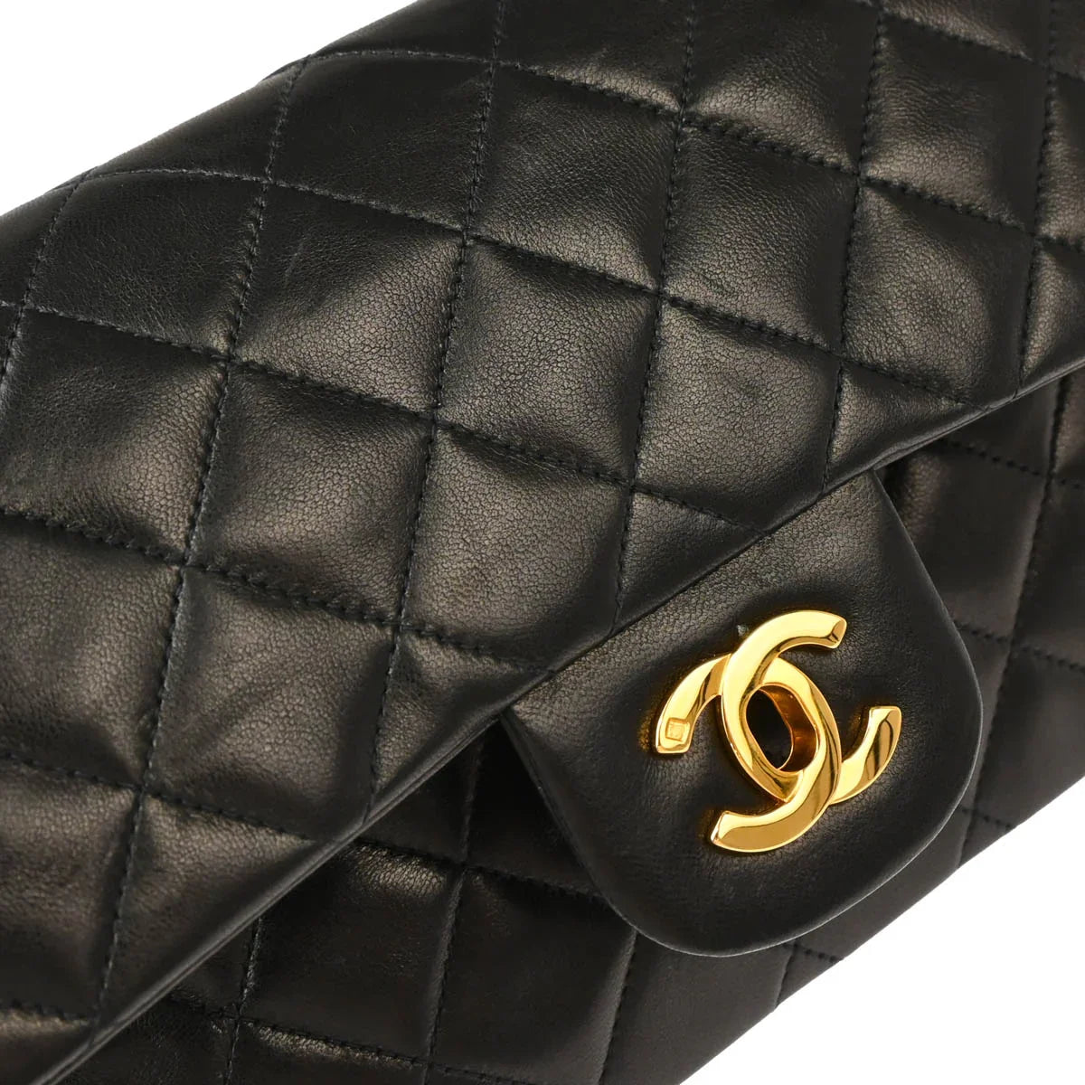 Chanel 1996-1997 Black Lambskin Small Classic Double Flap Shoulder Bag