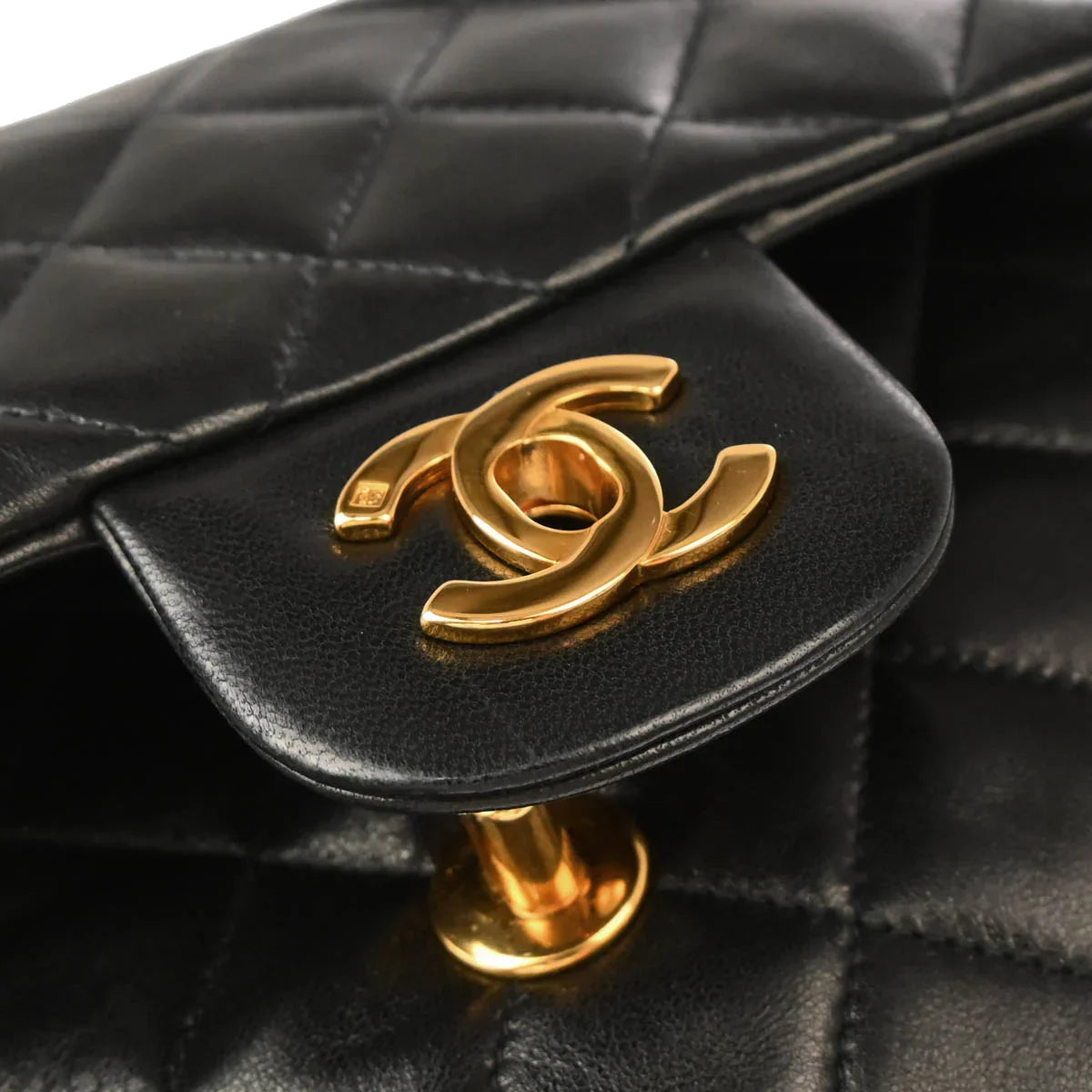 Chanel 1996-1997 Black Lambskin Small Classic Double Flap Shoulder Bag