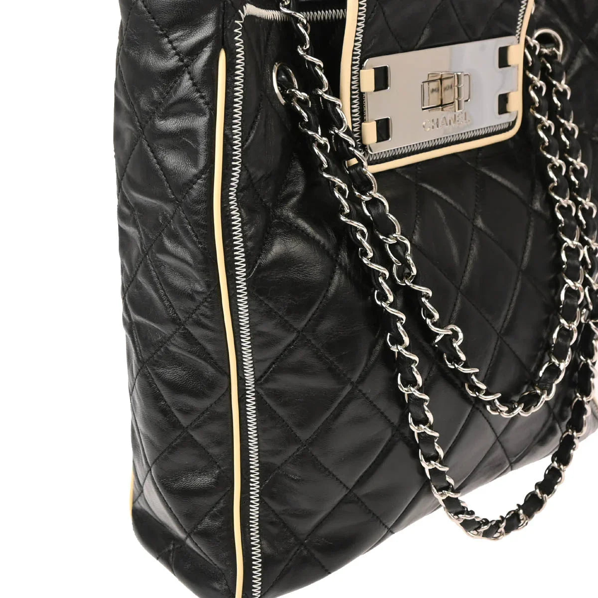 Chanel 2008-2009 Black Lambskin Mademoiselle Lock Tote Bag