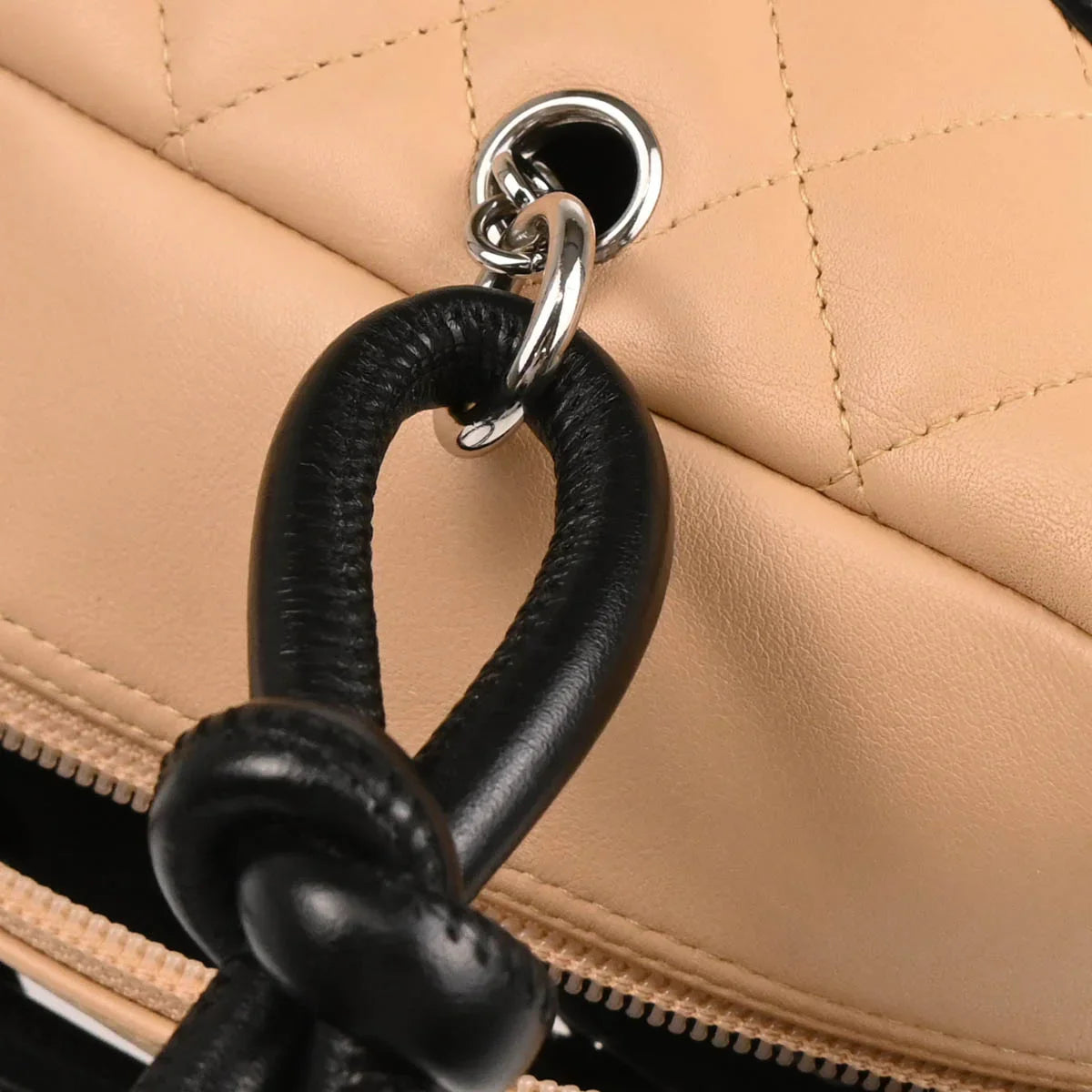 Chanel 2005-2006 Beige Black Calfskin Cambon Ligne Bowling Bag