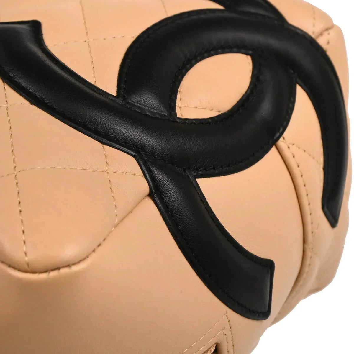Chanel 2005-2006 Beige Black Calfskin Cambon Ligne Bowling Bag