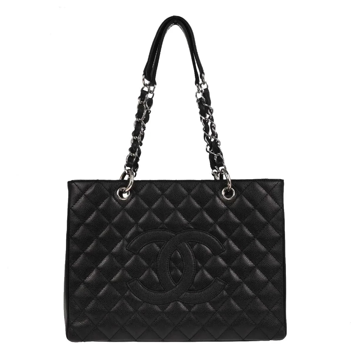 Chanel 2008-2009 Black Caviar Grand Shopping Tote GST Chain Handbag