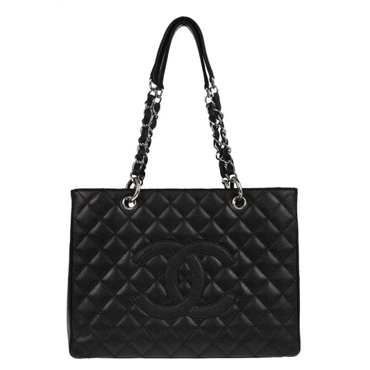 Chanel 2008-2009 Black Caviar Grand Shopping Tote GST Chain Handbag
