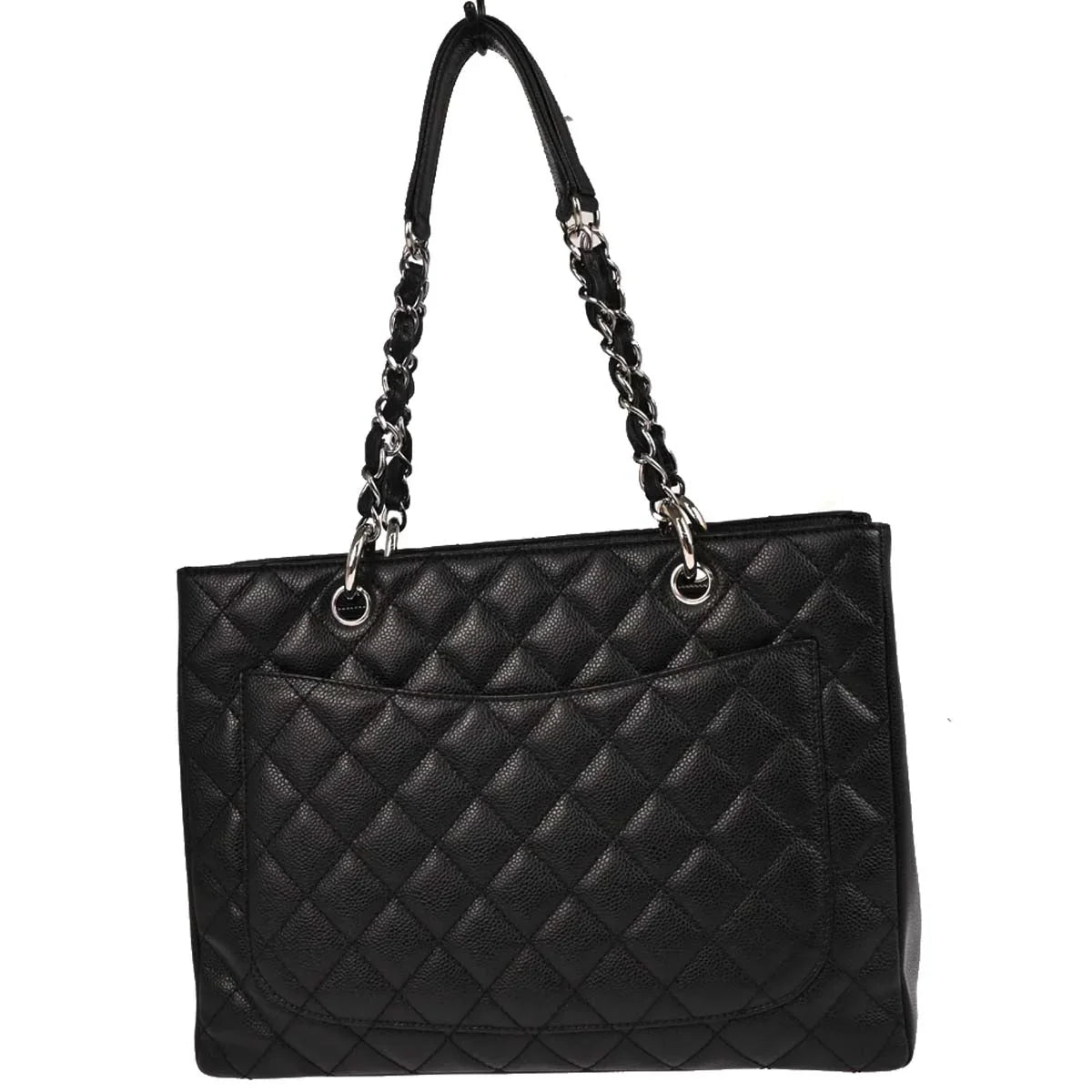 Chanel 2008-2009 Black Caviar Grand Shopping Tote GST Chain Handbag
