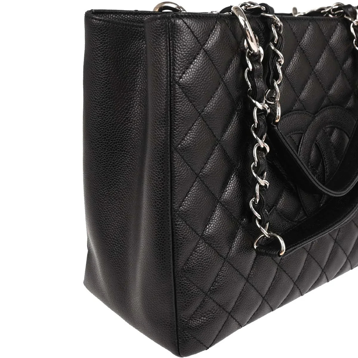 Chanel 2008-2009 Black Caviar Grand Shopping Tote GST Chain Handbag