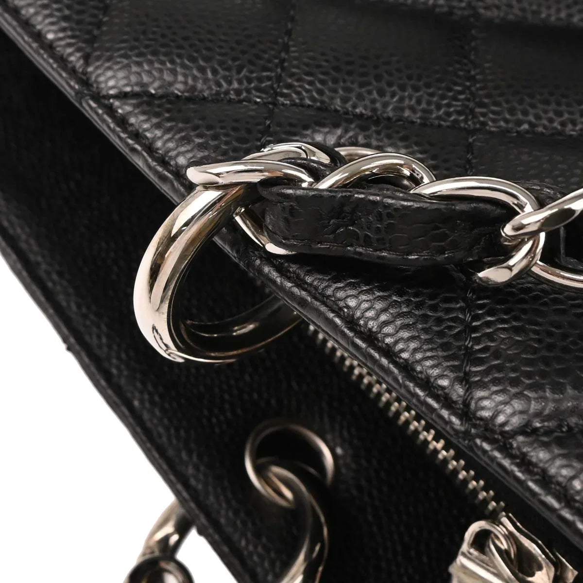 Chanel 2008-2009 Black Caviar Grand Shopping Tote GST Chain Handbag