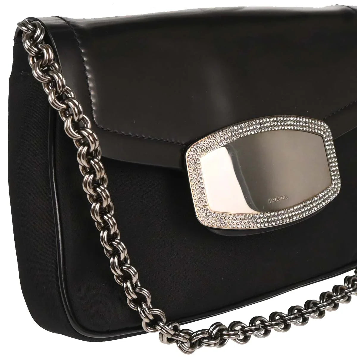 Prada Black Nylon Leather Rhinestone Handbag