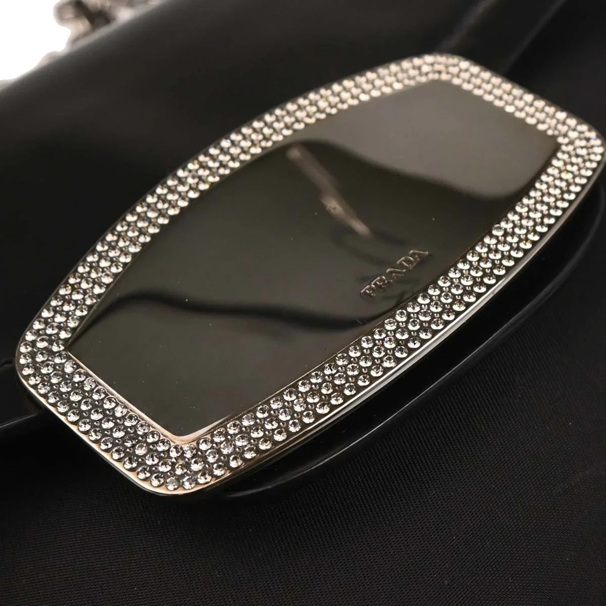 Prada Black Nylon Leather Rhinestone Handbag