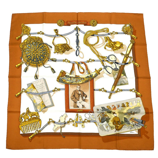 Hermes Scarf Carre 90 Memoire d'Hermes Brown Small Good
