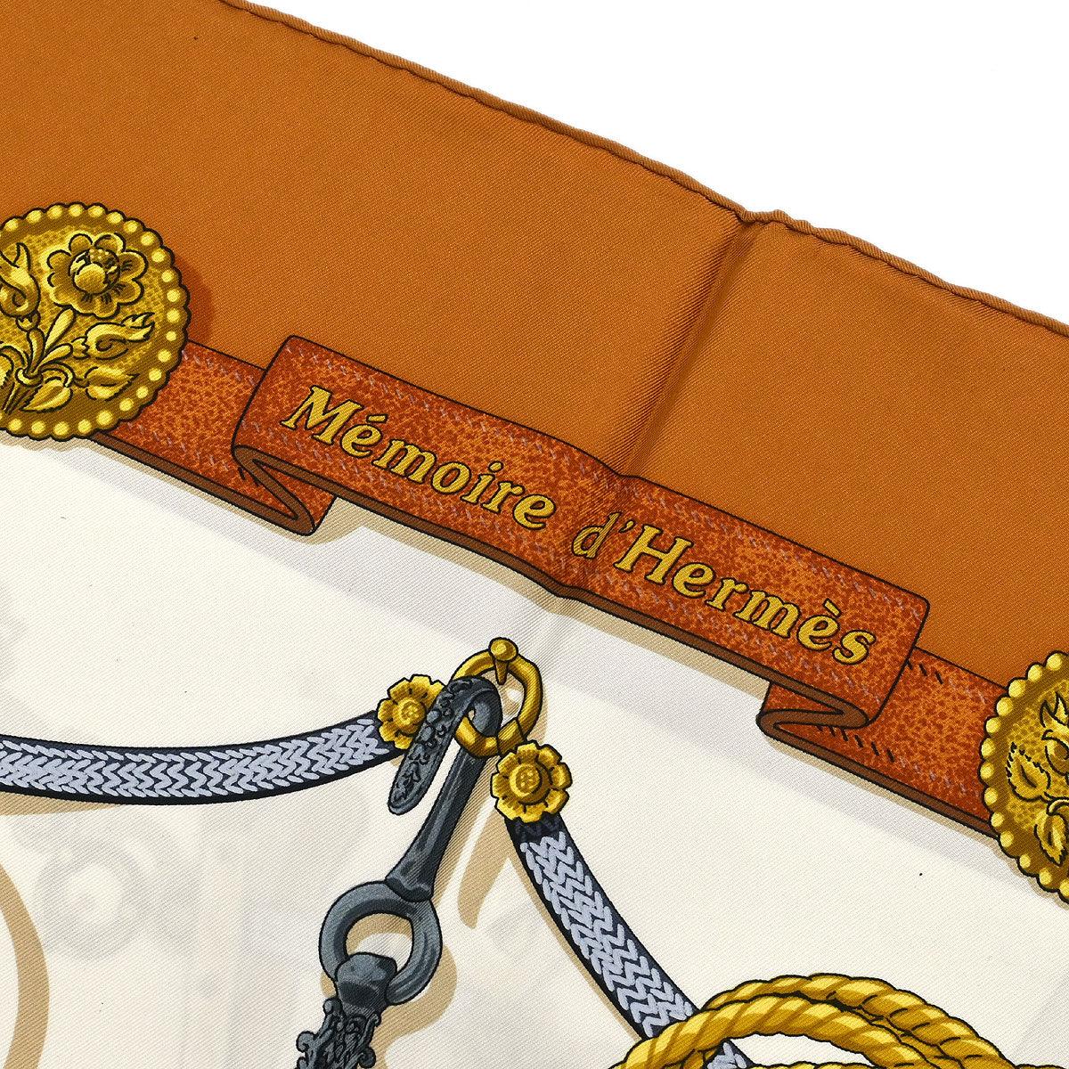 Hermes Scarf Carre 90 Memoire d'Hermes Brown Small Good