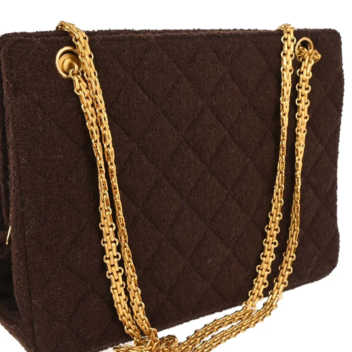 Chanel 1994-1996 Brown Tweed Chain Shoulder Tote Bag