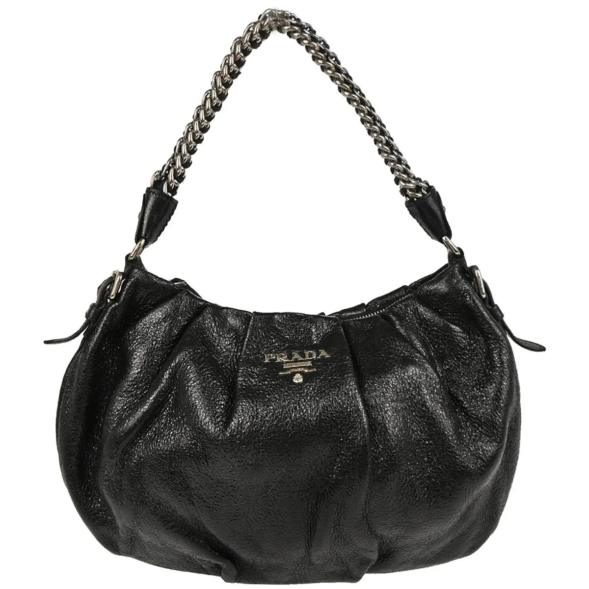 Prada Metallic Black Leather Hobo Handbag