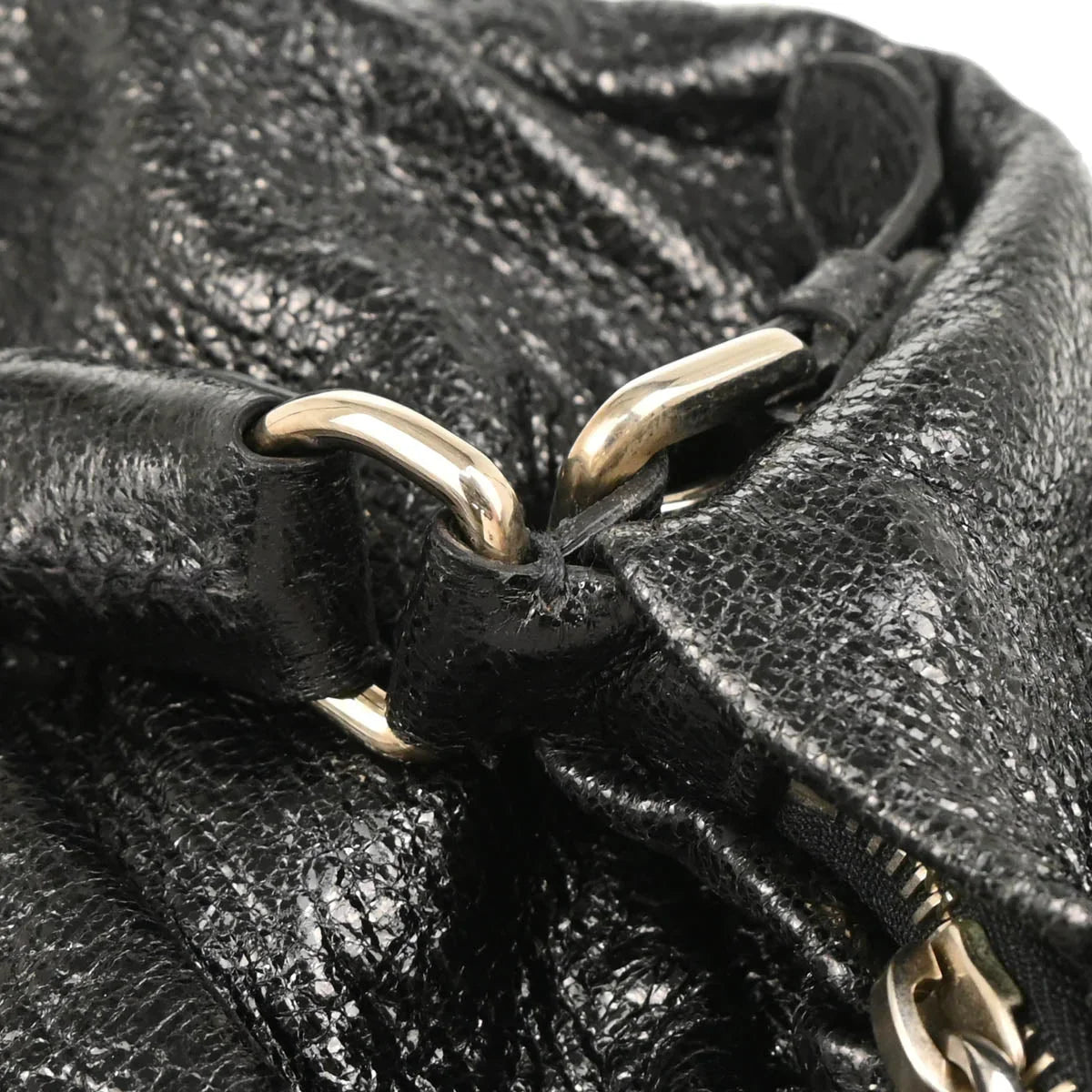 Prada Metallic Black Leather Hobo Handbag
