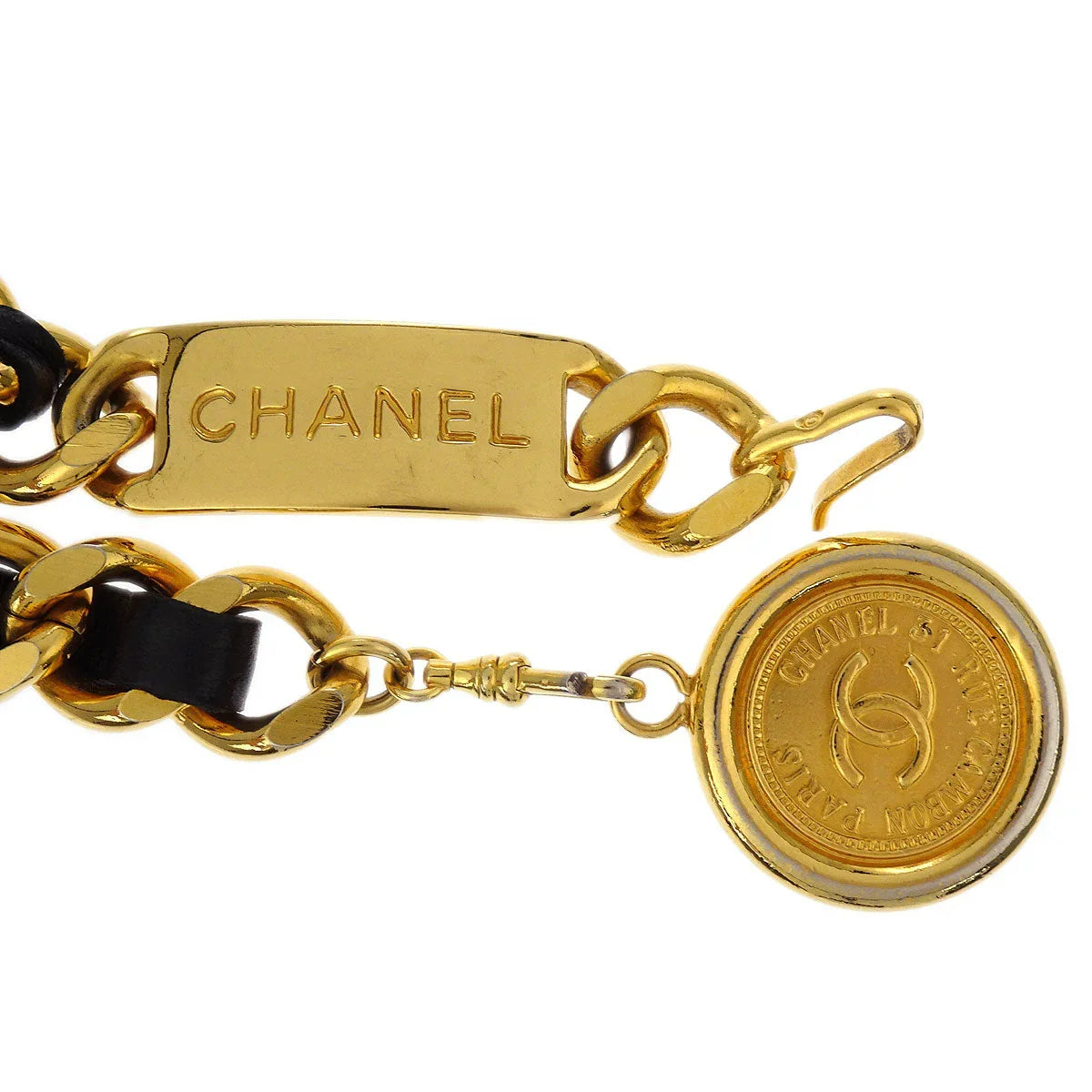 Chanel Chain Belt Medallion Gold Black Small Good
