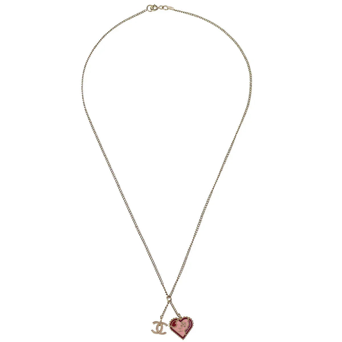 Chanel Heart Chain Pendant Necklace Gold 05P