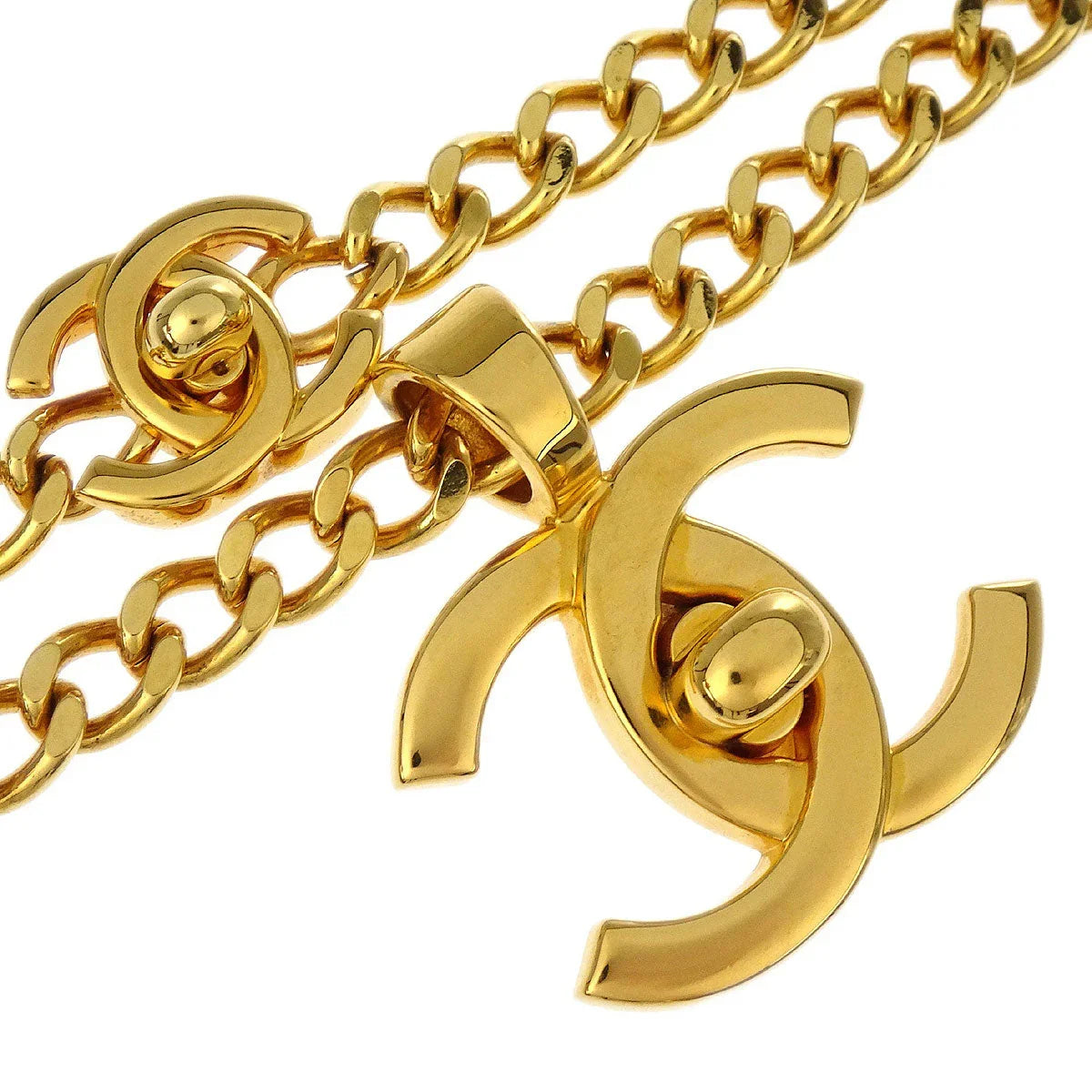 Chanel Chain Necklace Pendant Turnlock Gold 96P