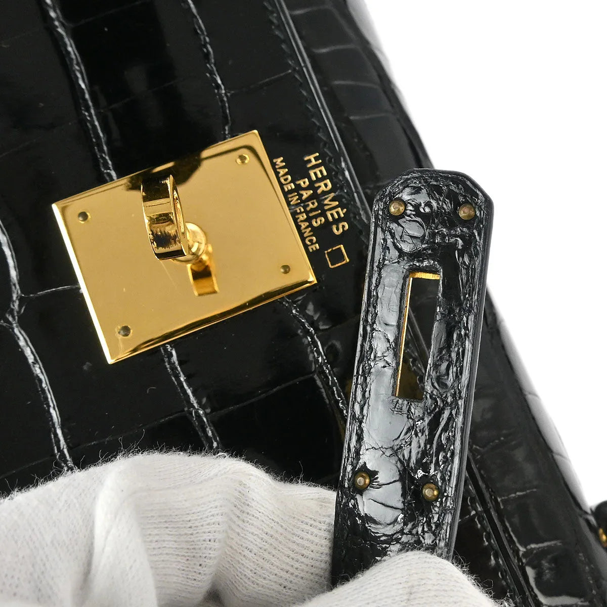 Hermes * Black Alligator Kelly 28 Sellier 2way Shoulder Handbag