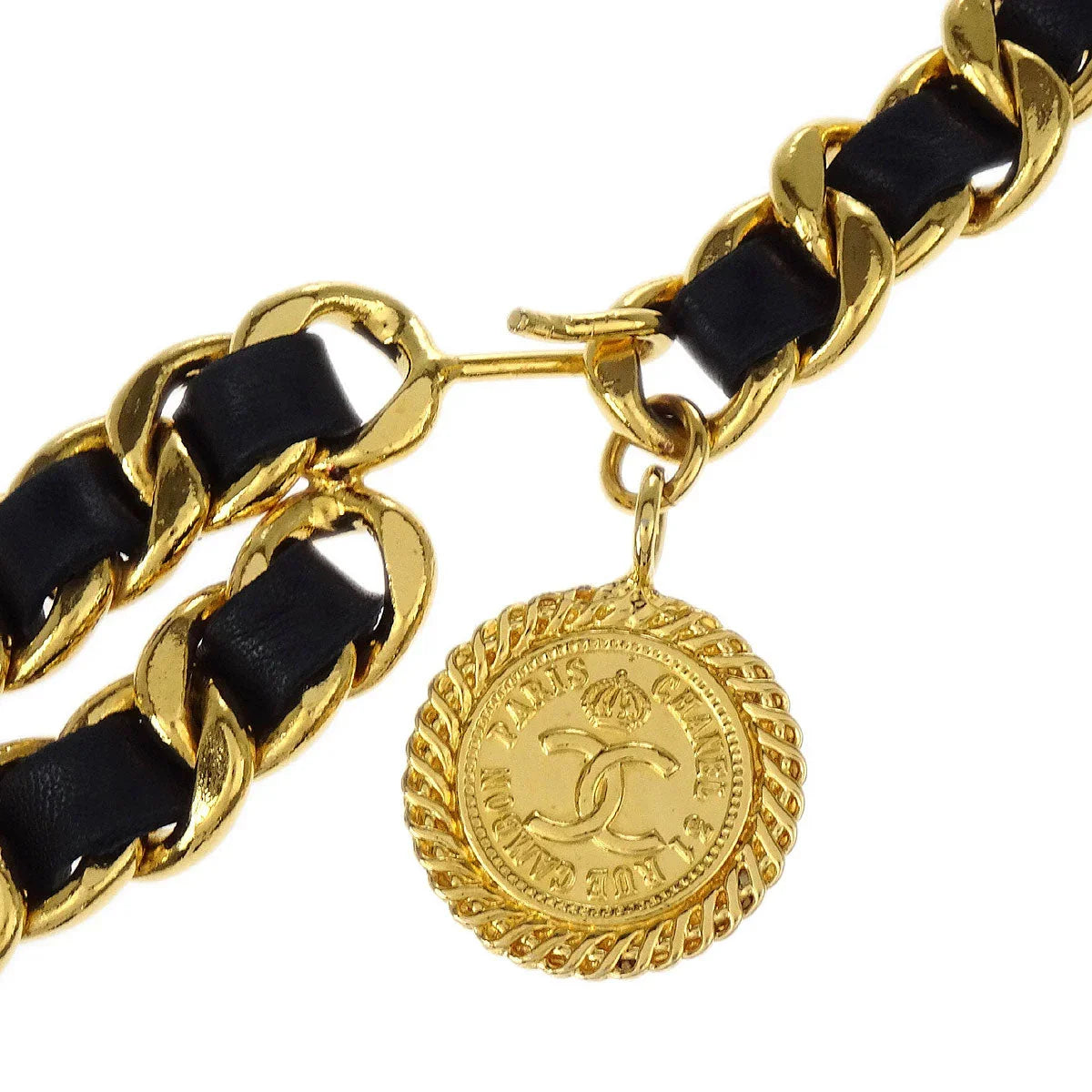 Chanel Chain Belt Medallion Gold Black Small Good