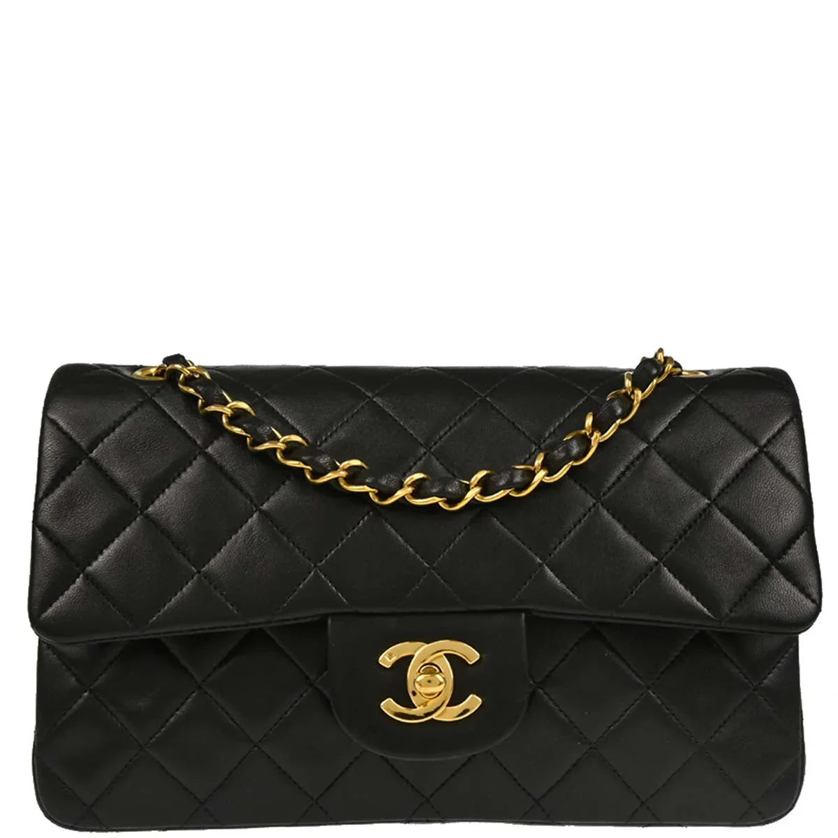 Chanel 1991-1994 Black Lambskin Small Classic Double Flap Shoulder Bag