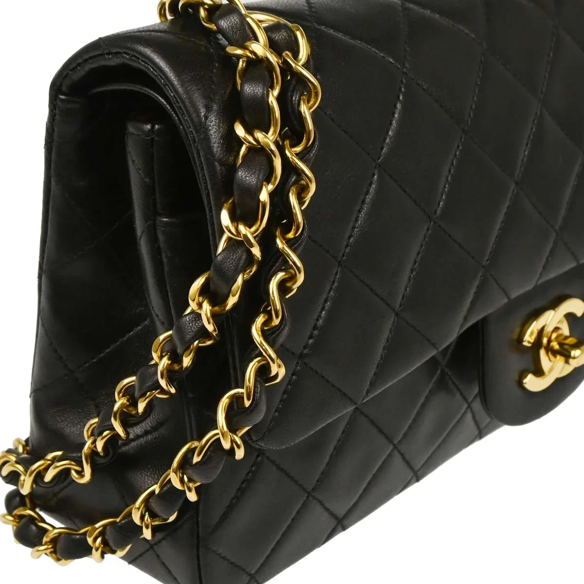 Chanel 1991-1994 Black Lambskin Small Classic Double Flap Shoulder Bag