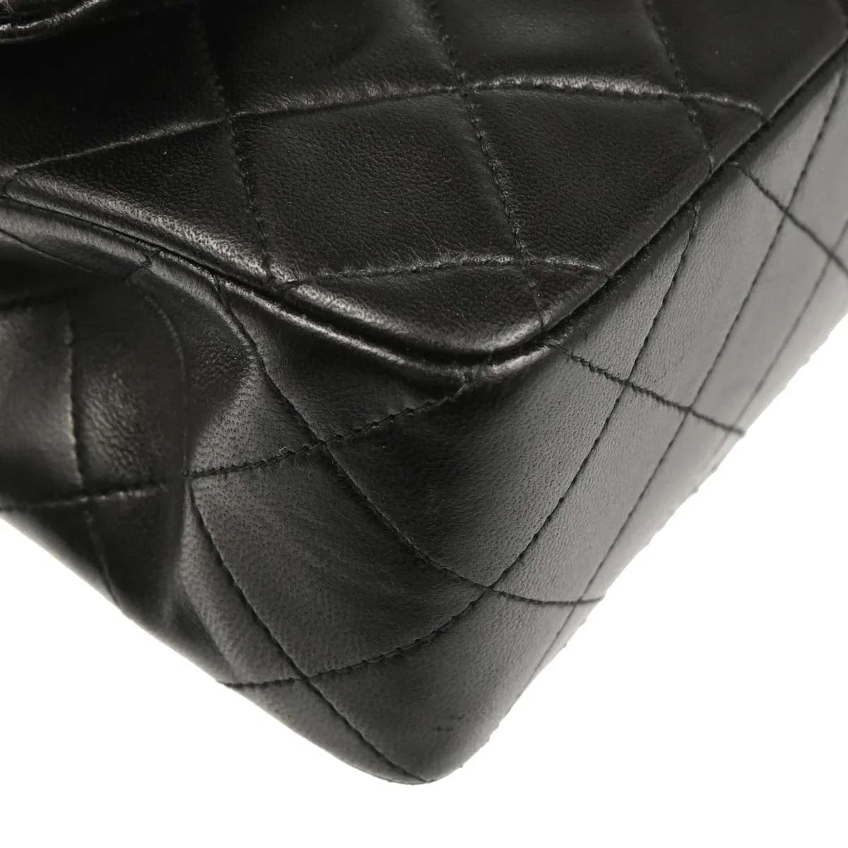 Chanel 1991-1994 Black Lambskin Small Classic Double Flap Shoulder Bag