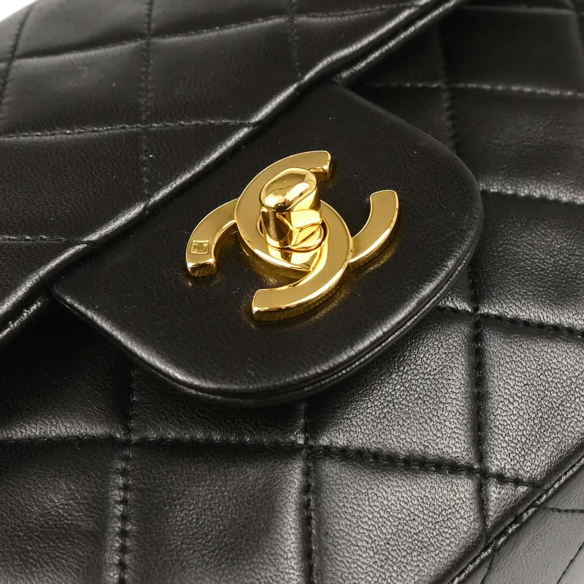 Chanel 1991-1994 Black Lambskin Small Classic Double Flap Shoulder Bag