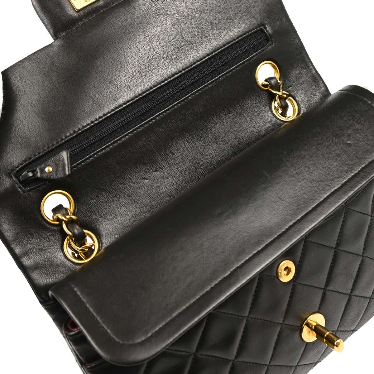 Chanel 1991-1994 Black Lambskin Small Classic Double Flap Shoulder Bag