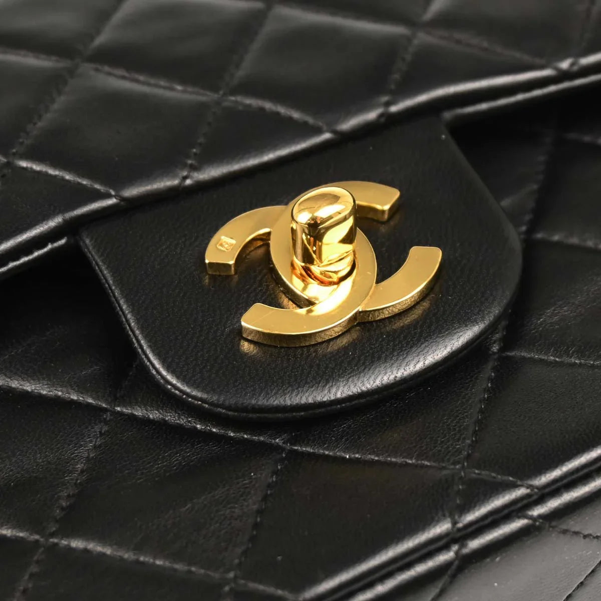 Chanel 1994-1996 Black Lambskin Small Classic Double Flap Shoulder Bag