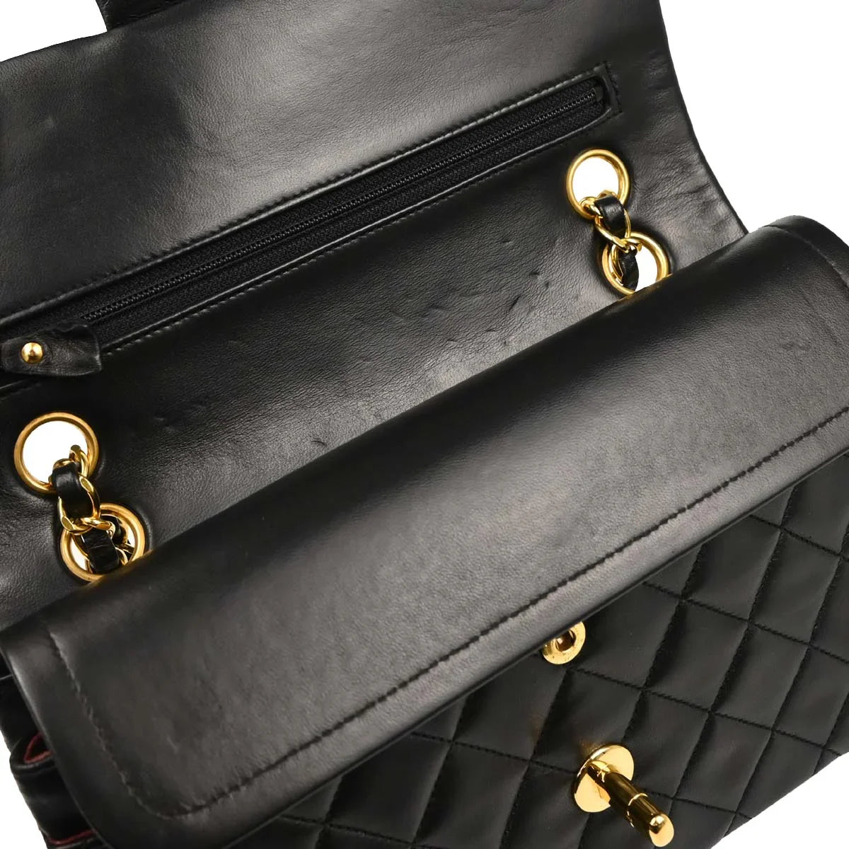 Chanel 1994-1996 Black Lambskin Small Classic Double Flap Shoulder Bag