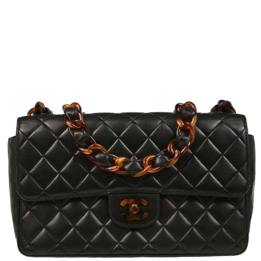 Chanel 1994-1996 Black Lambskin Medium Single Flap Shoulder Bag