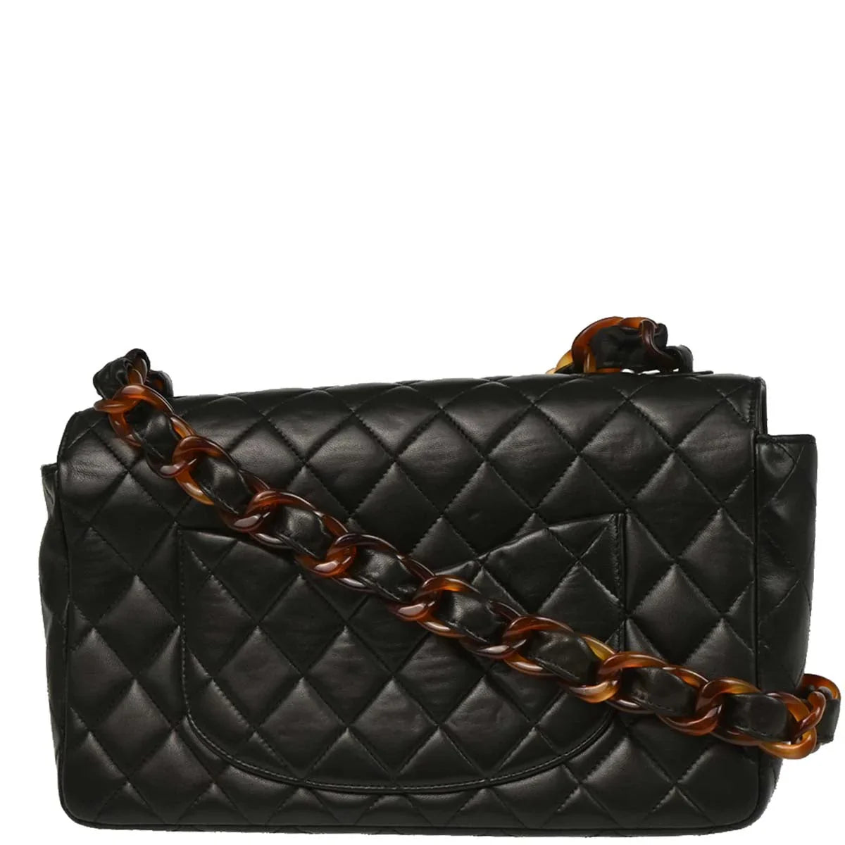 Chanel 1994-1996 Black Lambskin Medium Single Flap Shoulder Bag