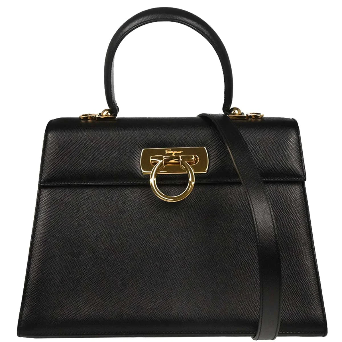 Salvatore Ferragamo Black Leather Gancini 2way Shoulder Handbag