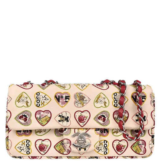 Chanel 2005-2006 Pink Canvas Valentine Chain Shoulder Bag