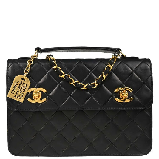 Chanel 1989-1991 Black Lambskin 2way Shoulder Handbag