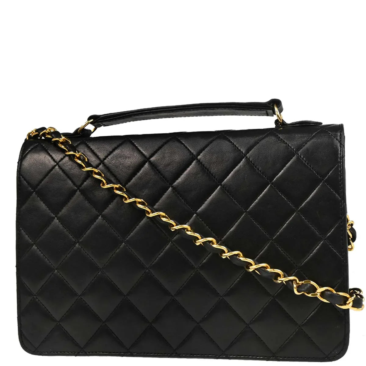 Chanel 1989-1991 Black Lambskin 2way Shoulder Handbag