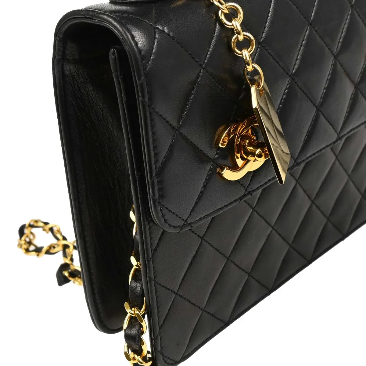 Chanel 1989-1991 Black Lambskin 2way Shoulder Handbag