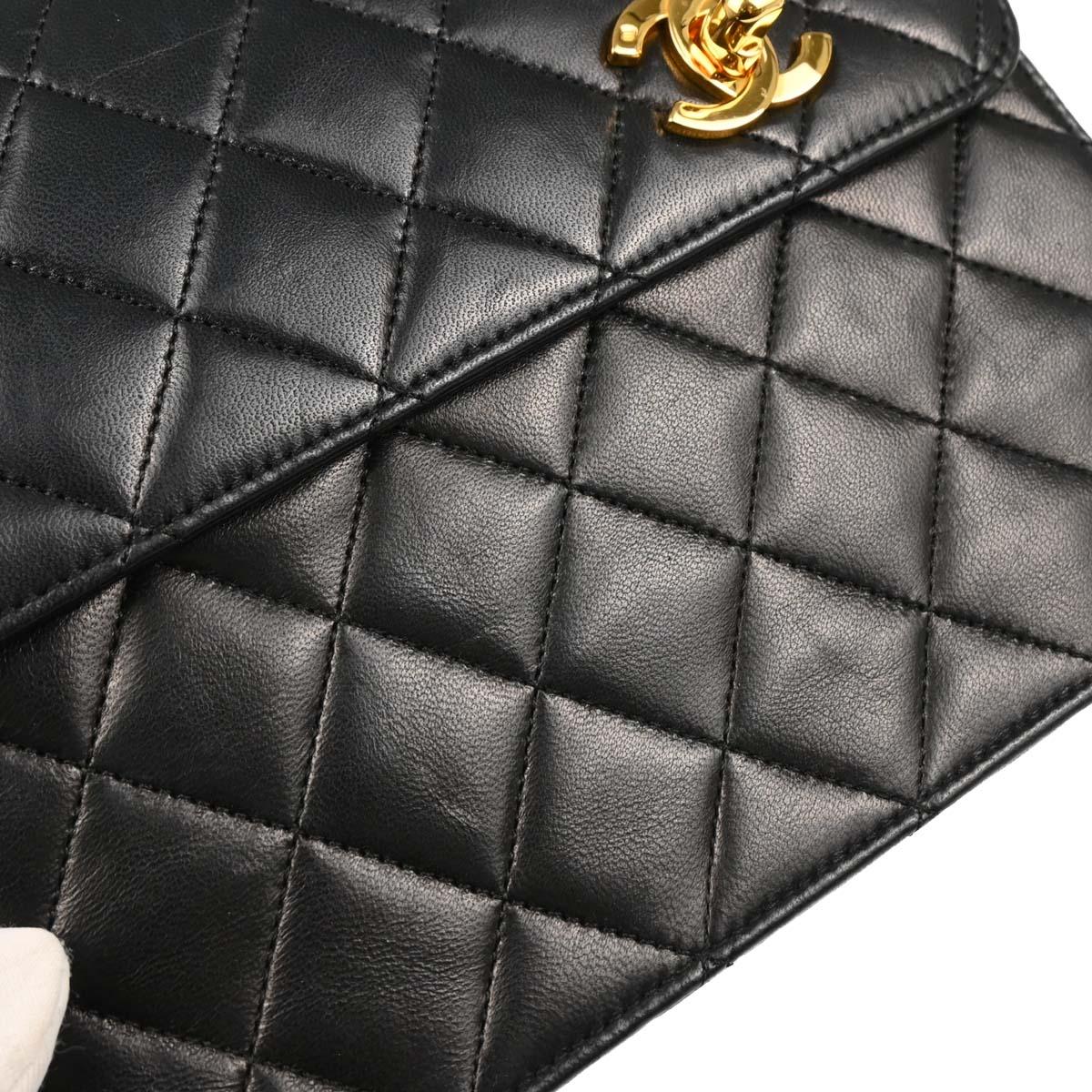 Chanel 1989-1991 Black Lambskin 2way Shoulder Handbag