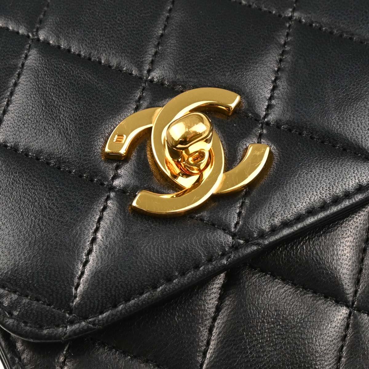 Chanel 1989-1991 Black Lambskin 2way Shoulder Handbag