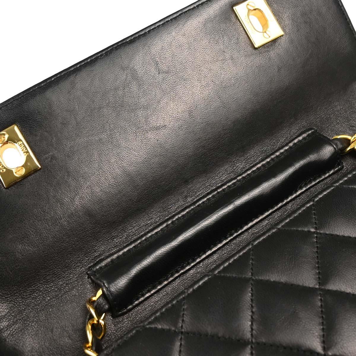 Chanel 1989-1991 Black Lambskin 2way Shoulder Handbag