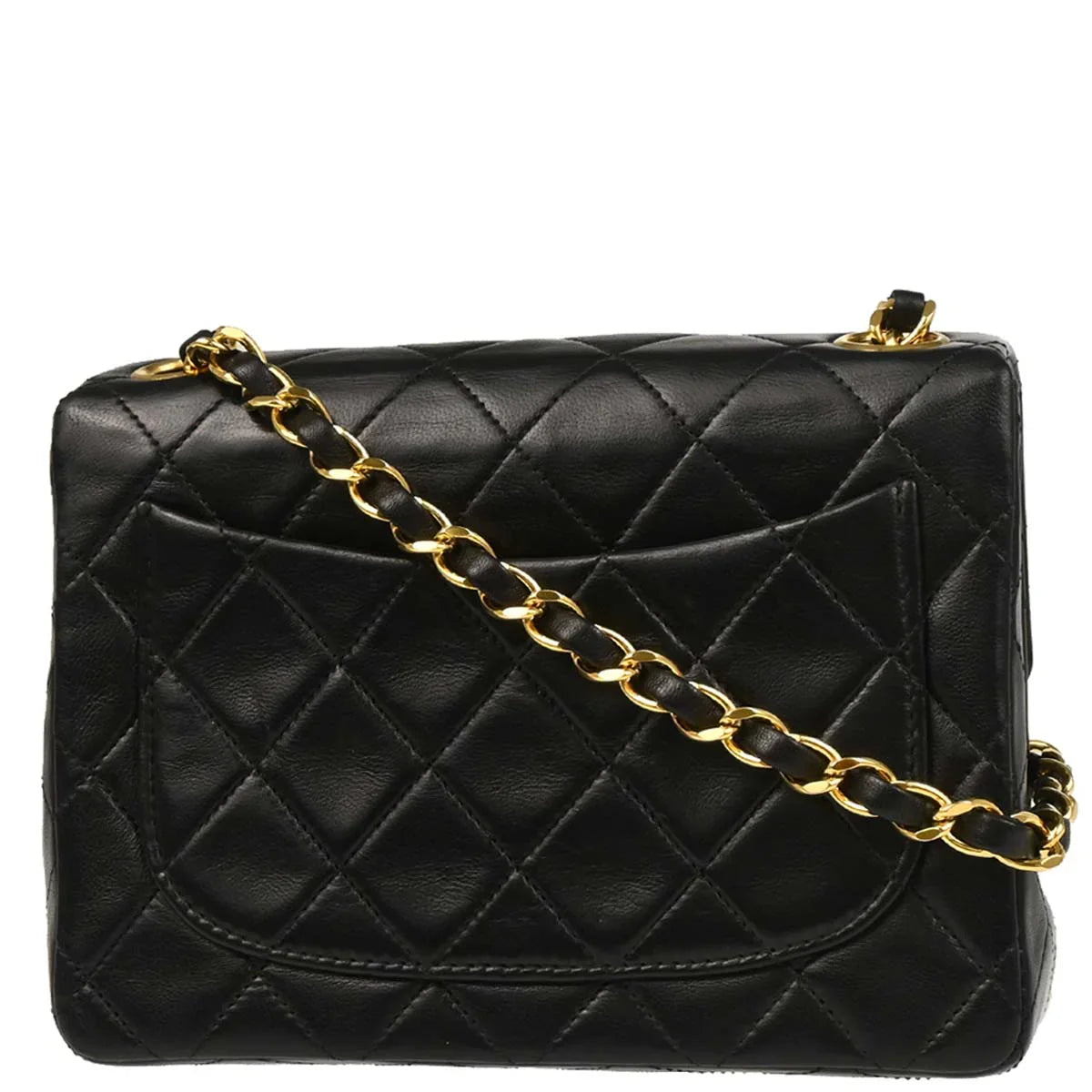 Chanel 1989-1991 Black Lambskin Mini Classic Square Flap Shoulder Bag
