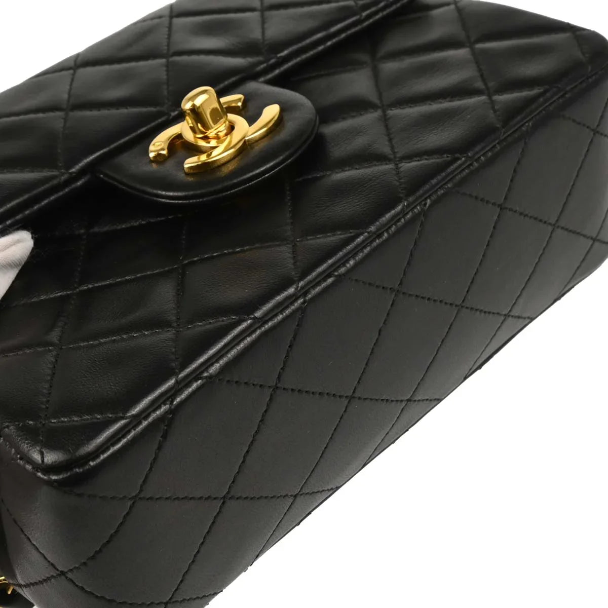 Chanel 1989-1991 Black Lambskin Mini Classic Square Flap Shoulder Bag