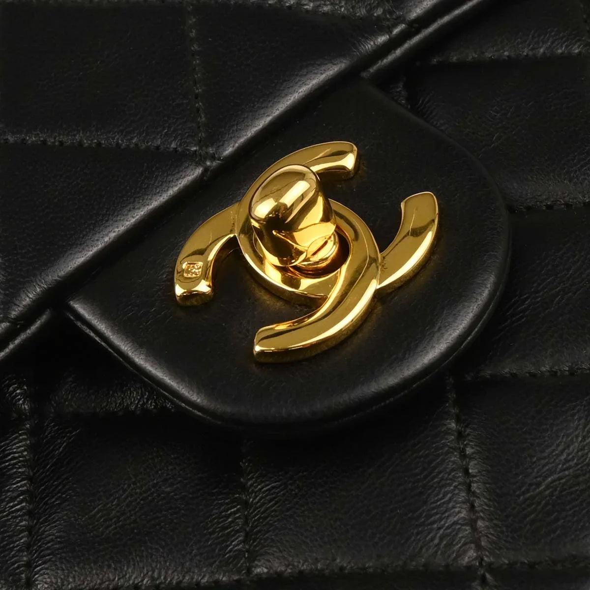 Chanel 1989-1991 Black Lambskin Mini Classic Square Flap Shoulder Bag